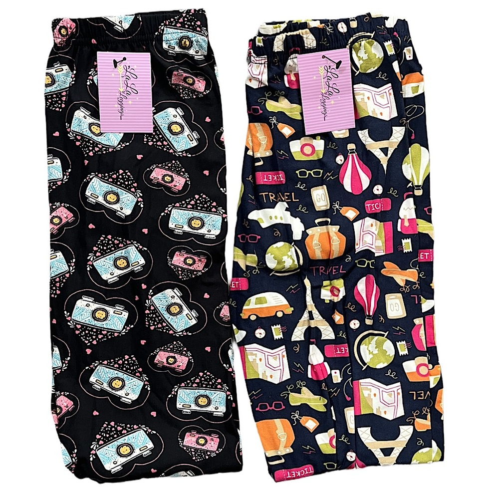 My LaLa Leggings Women’s Set of 2 Patterned Travel Design NWT One Size Stretchy